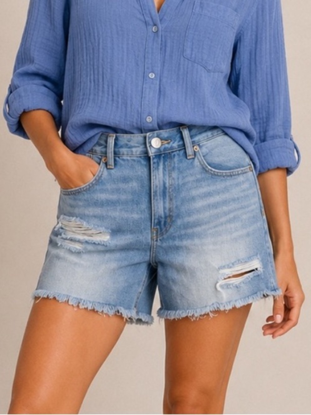 American Eagle Outfitters Light Blue Distressed Denim Jean Shorts